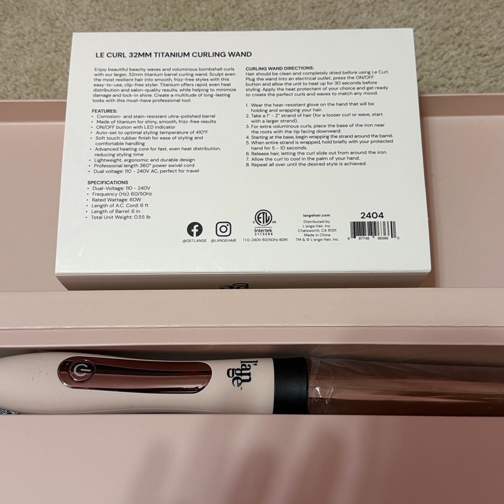 L'ange Le Curl 32mm Titanium Curling Wand - Pink and Black